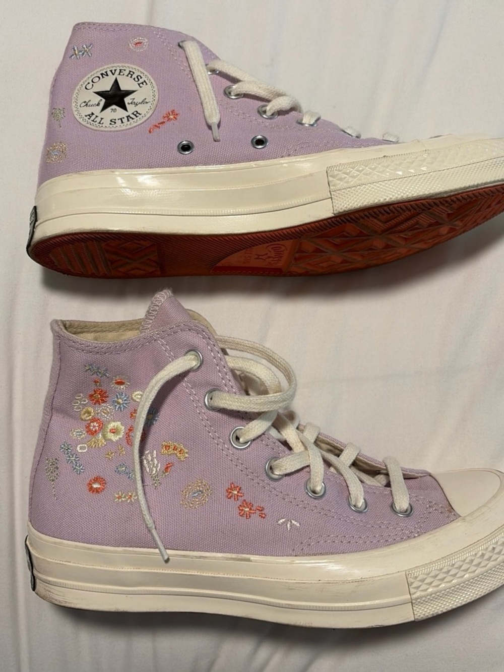 Converse Lavender High-Top Floral Embroidered Sneakers